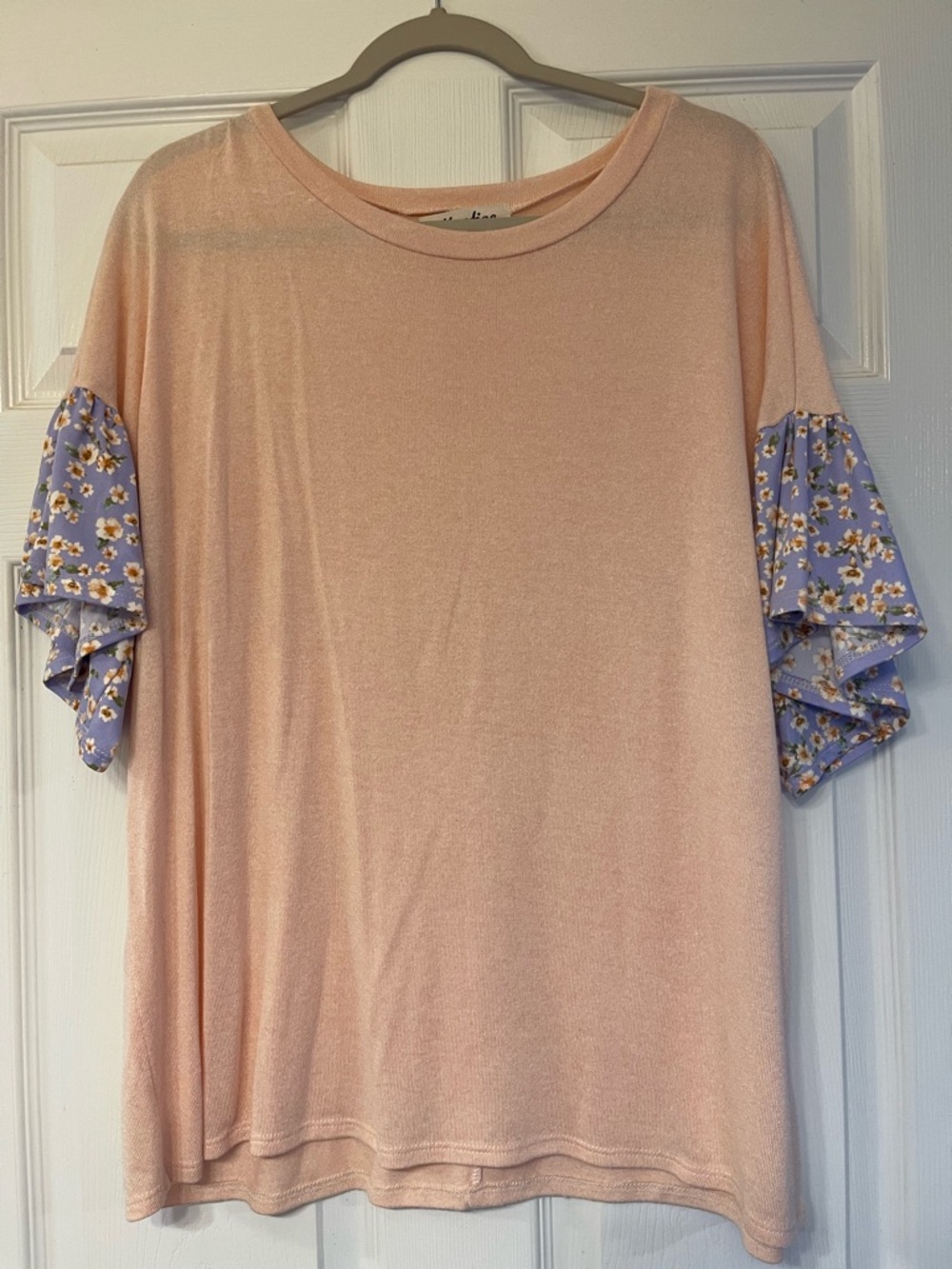 Haptics Peach Short Sleeve Top with Floral Ruffle Sleeves